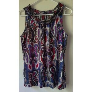 Tommy Hilfiger Women's Black Red Blue White Paisley‎ Sleeveless Ruffled Top Sz M